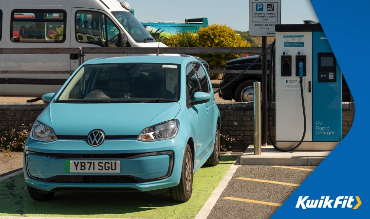 Electric car being charged in Penzance, Cornwall.