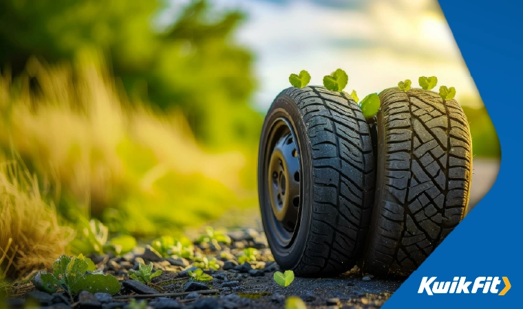 Car tyres in a field.